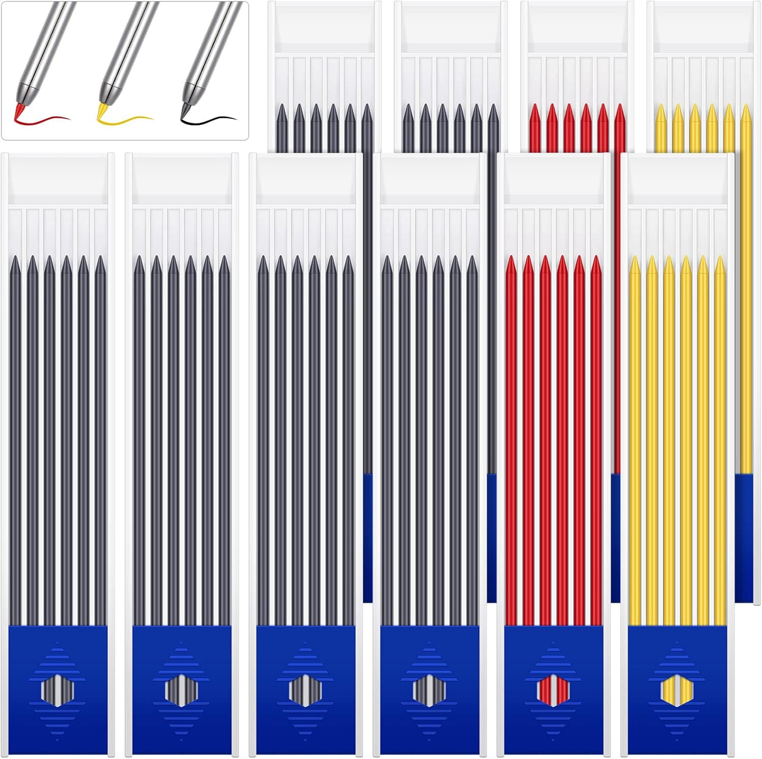 60 Pcs 2.8Mm Lead Refill Carpenter Construction Pencils Marker Lead Refills Dry