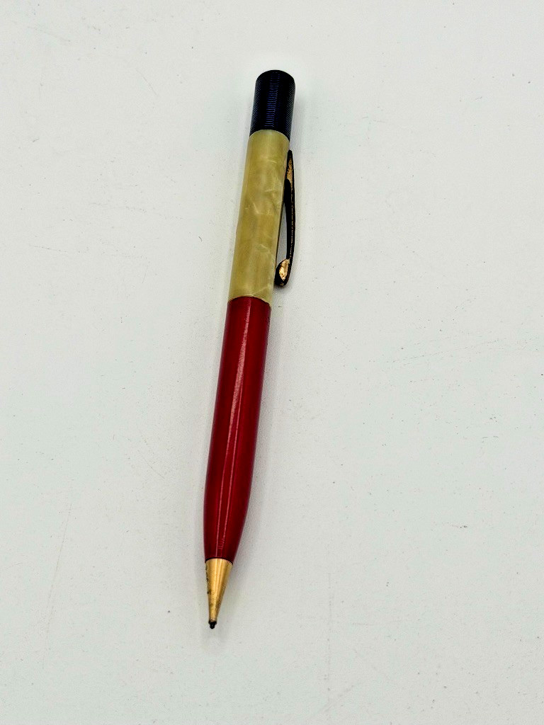 Vintage Fineline Mechanical Pencil Red White Blue Marbled Celluloid Gold Tone