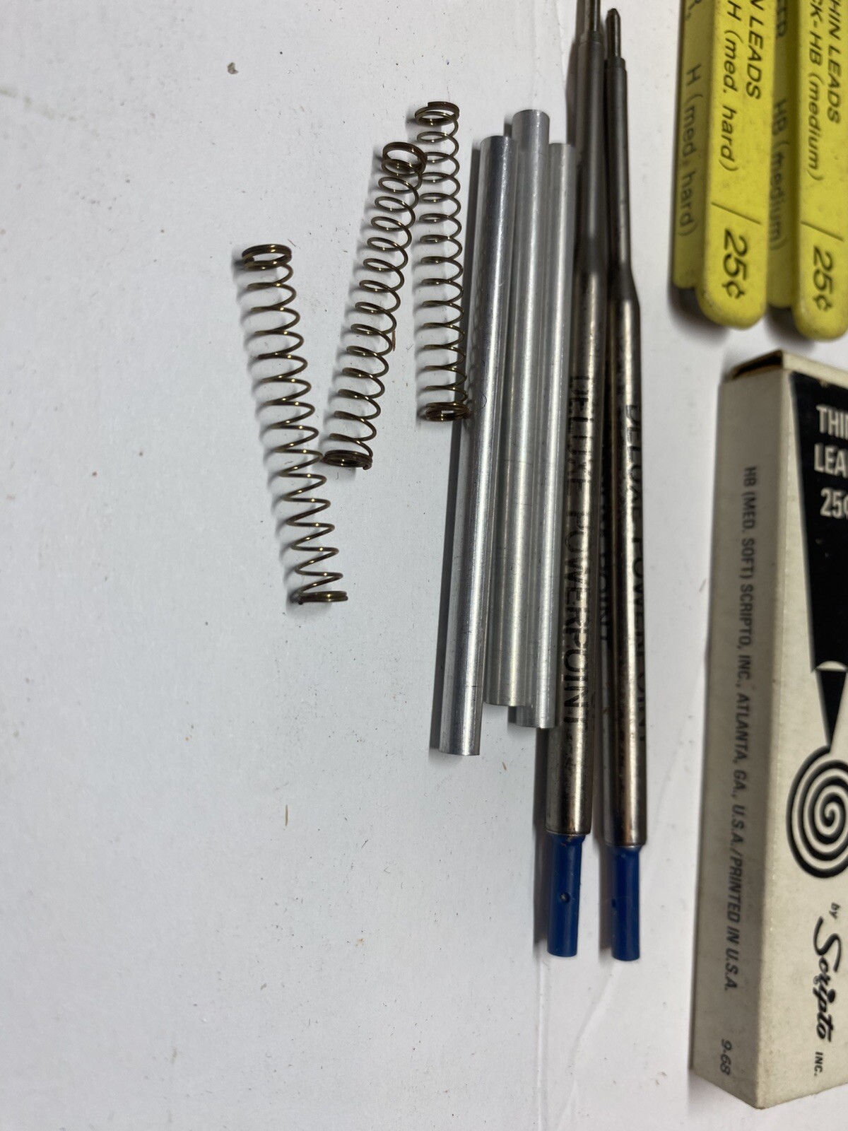 Vintage Lot Of Pen And Pencil Refills Clips And Parts