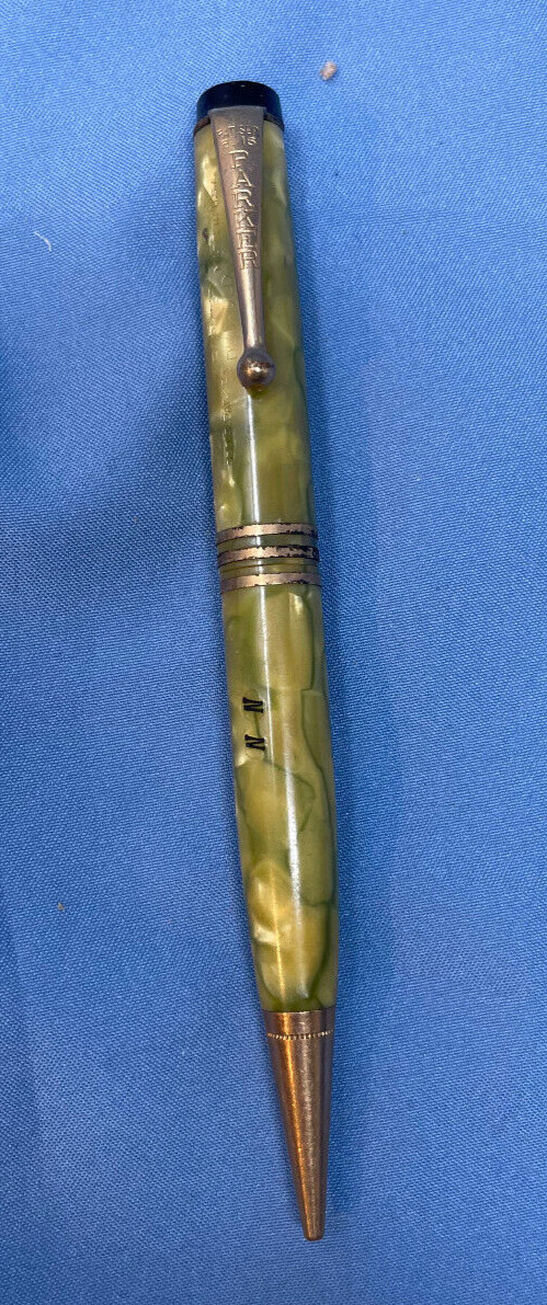 Vintage PARKER Yellow & Green Marbled mechanical pencil monogrammed NN