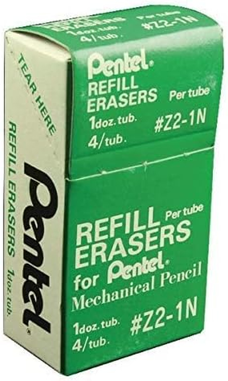 Mechanical Pencil Eraser Refills, Z2-1N, Box of 12 Tubes of 4 Erasers (Total 48