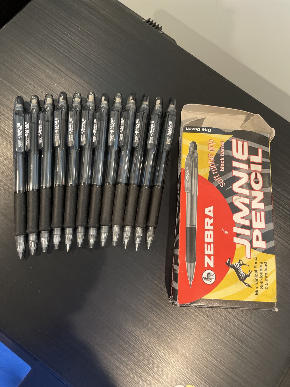 zebra Black Mechanical Pencils self loading 0.5mm lead, one dozen