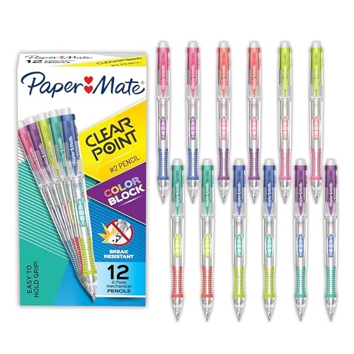 Paper Mate Clearpoint Mechanical Pencils – Color Block – 12 Count – Pack of 1
