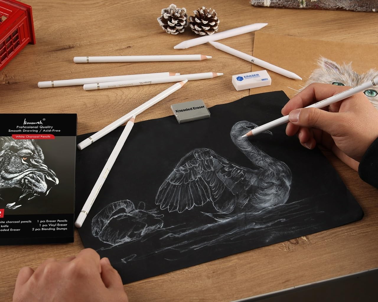 White Charcoal Pencils Set – 12 Piece Sketch Highlight
