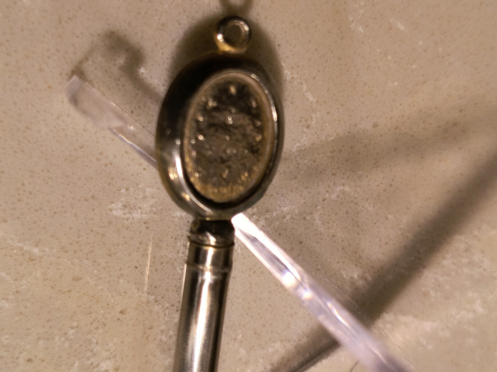 Mini mechanical pencil pendant designed to hold photo. 3″ Long. Nichel Chrome.