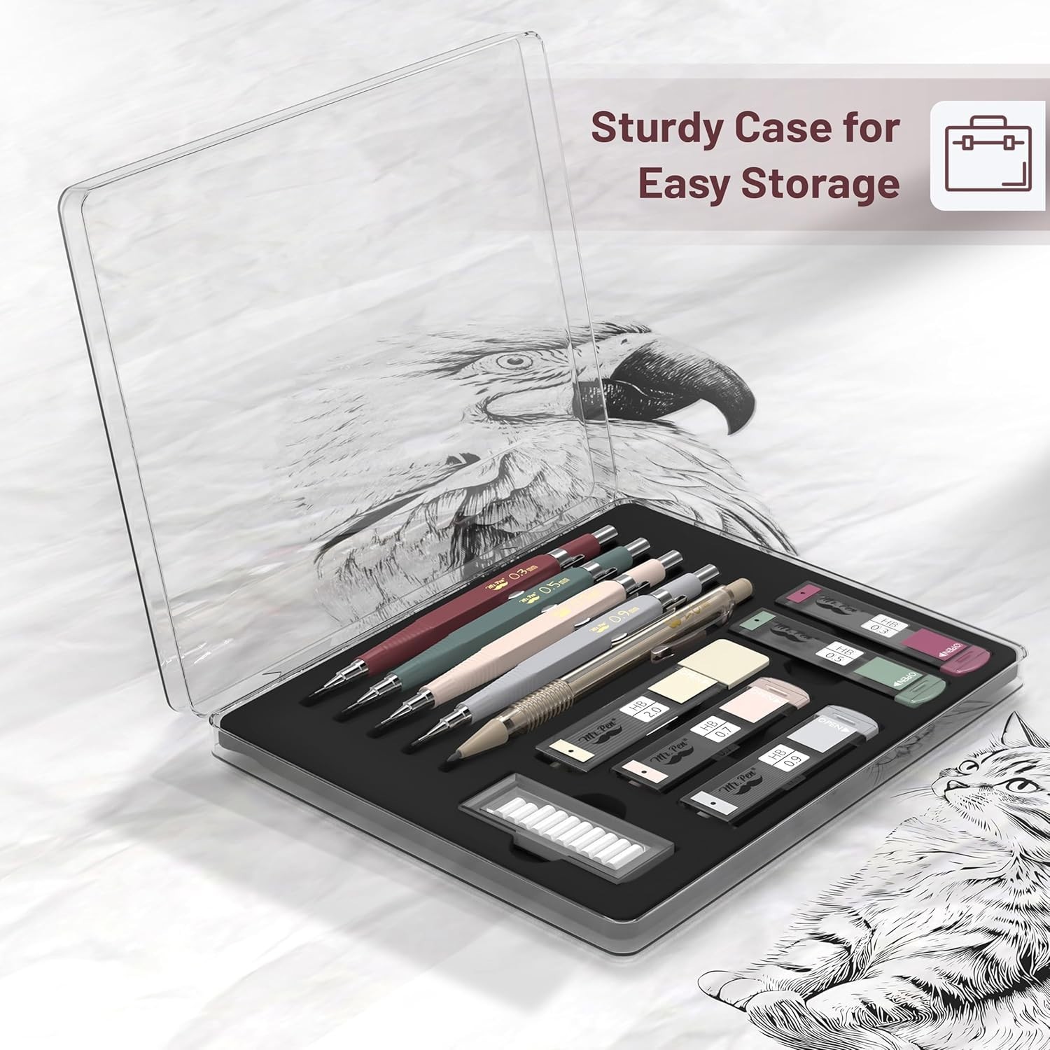 5-Piece Vintage Mechanical Pencil Set with Leads & Erasers – Ideal for All Ages