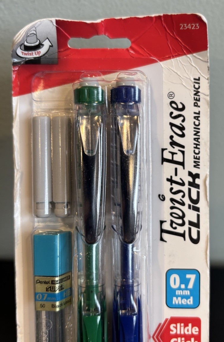 Pentel Twist Erase Click Mechanical Pencil 0.7 mm Slide Click Starter 2 Pack NOS