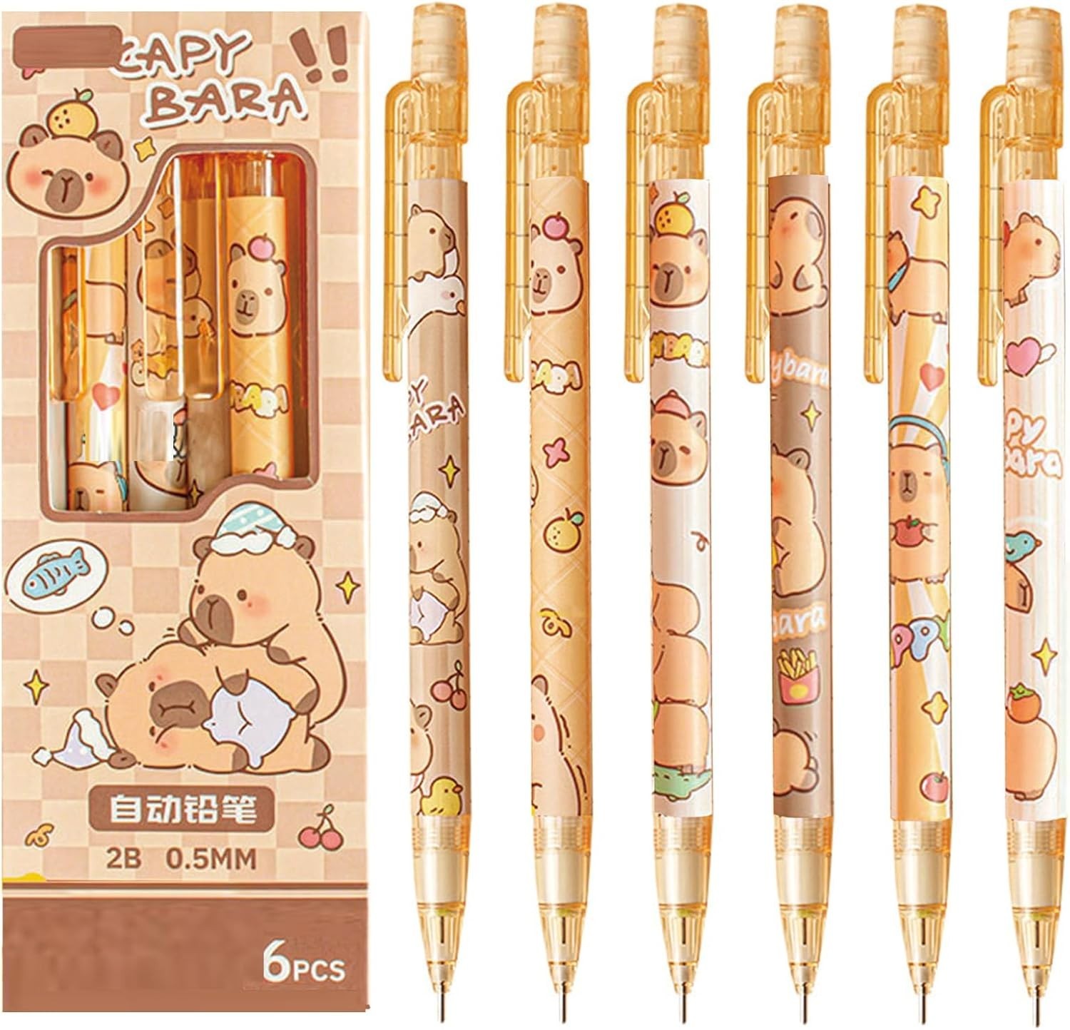 4 Pcs Cute Capybara Mechanical Pencils with Eraser 0.5mm for School & Office
