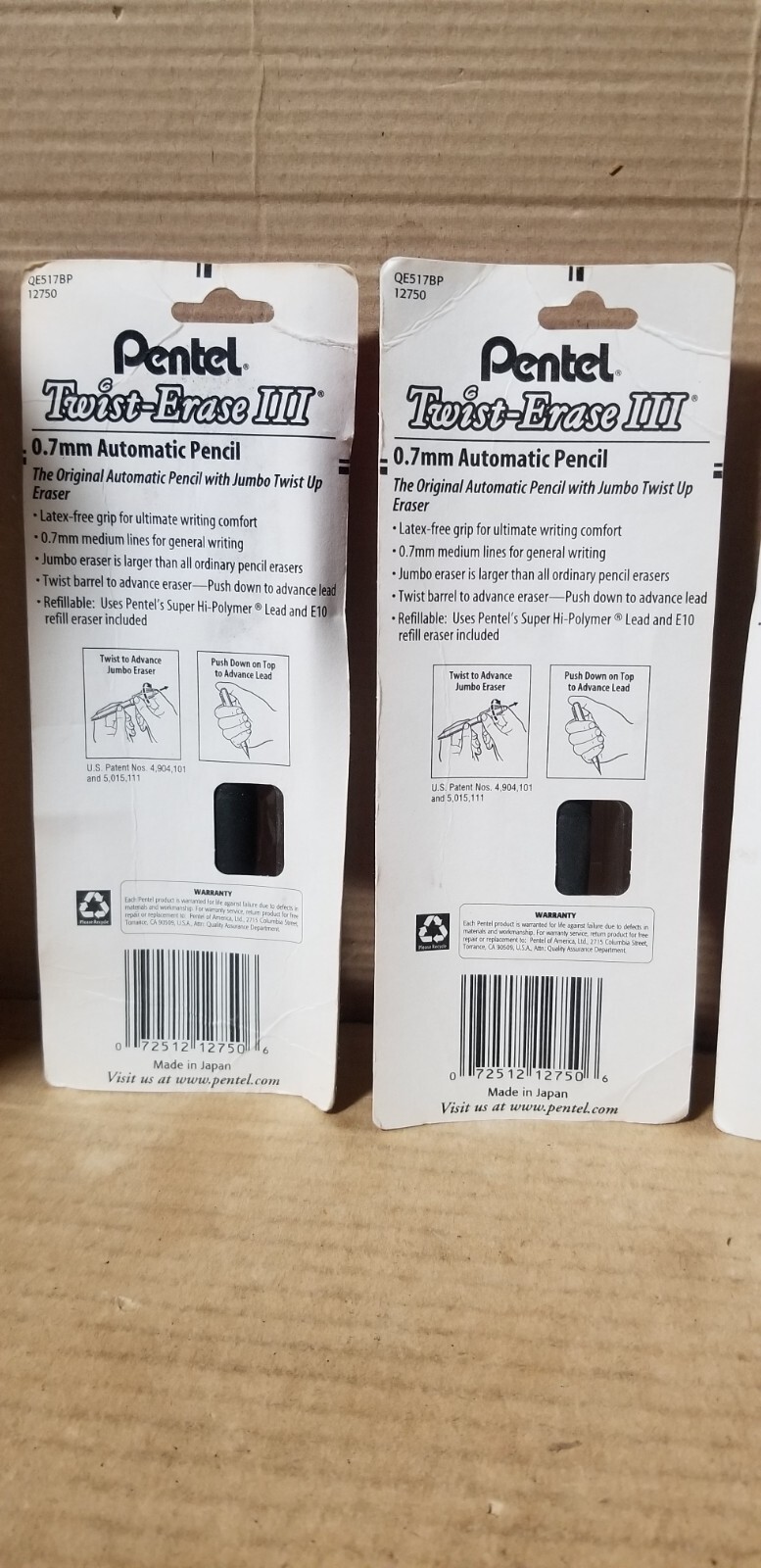 3PK Pentel Twist Erase III Automatic Pencil 0.7mm Black Barrels, NOS