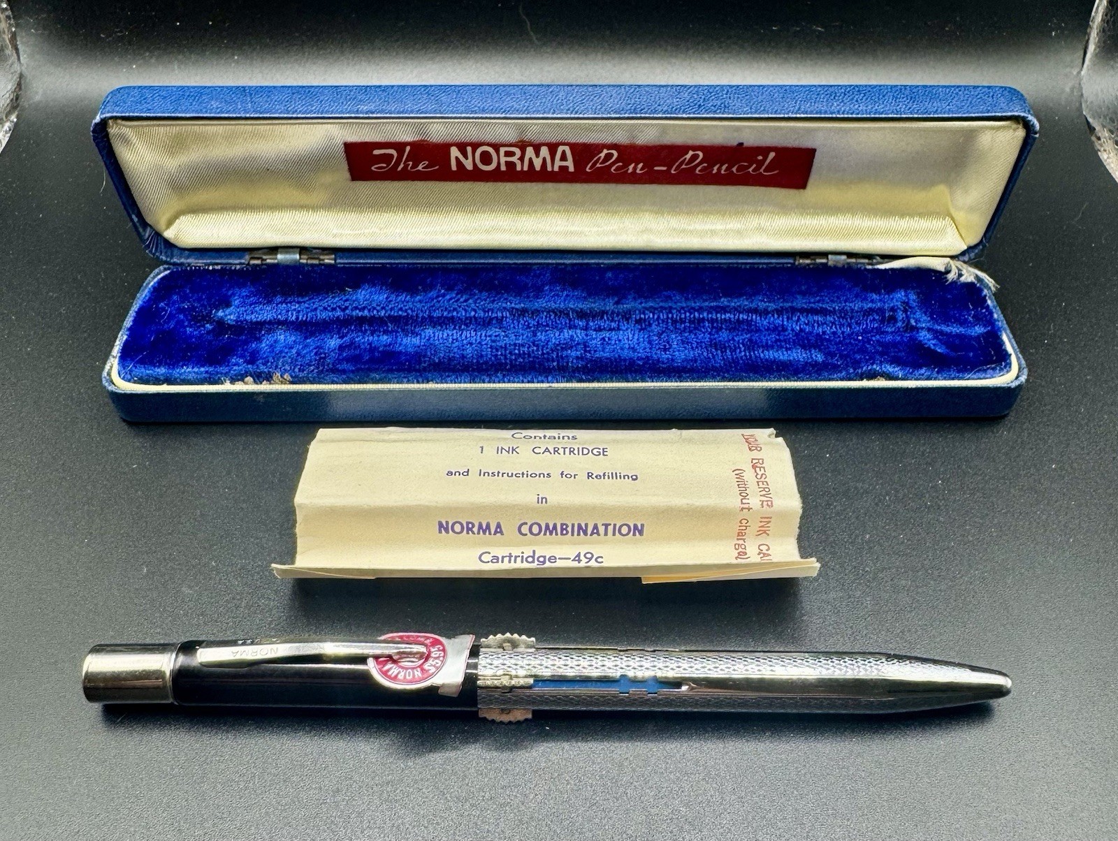 Vintage Norma Multi Color Pen-Pencil Black Enamel /Chrome -Works – Box/Price tag