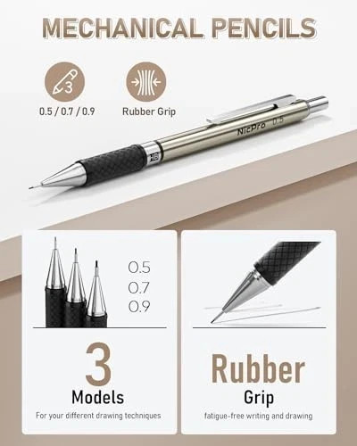 35PCS Art Mechanical Pencils Set, 3 PCS Metal Drafting Pencil 0.5 mm & 0.7 mm &
