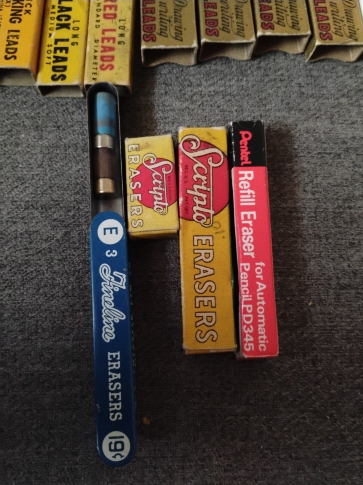 Lot Of Vtg Lead Refills Mechanical Pencils & Erasers In Original Boxes