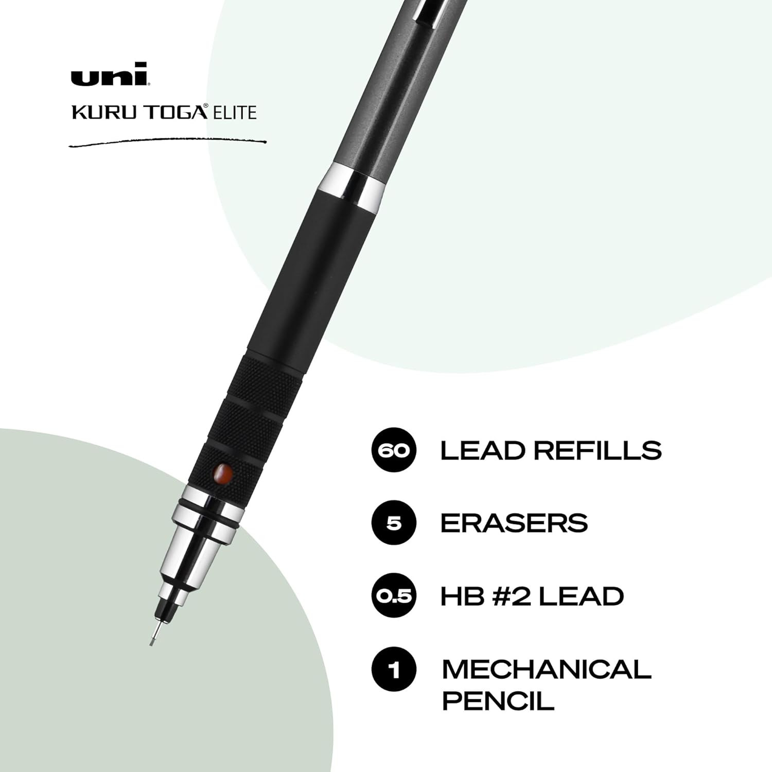ball Kuru Toga Elite Mechanical Pencil Starter Kit, 0.5Mm, HB #2, Gun Metal Barr