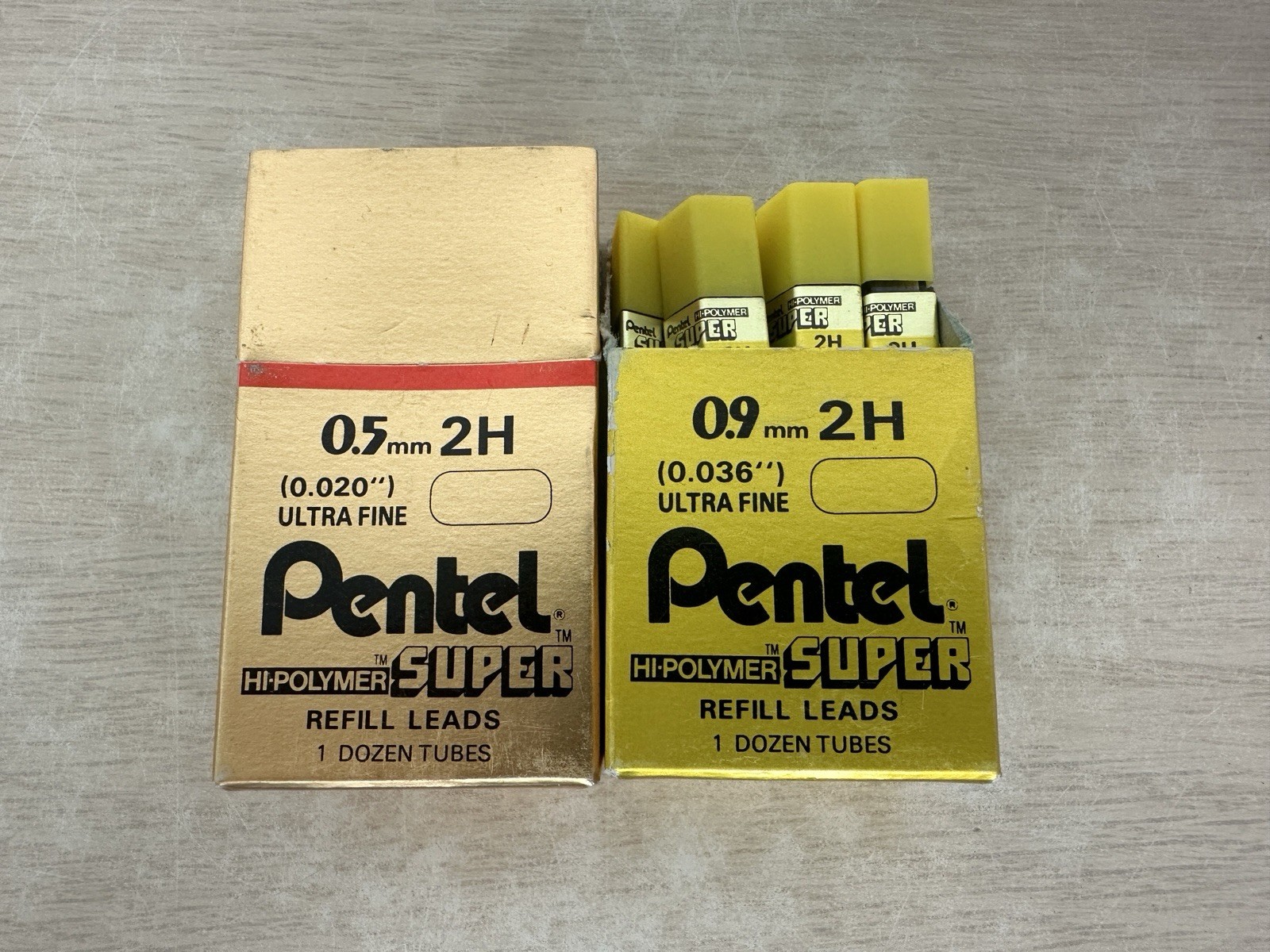 Vintage Pentel Super Refill Leads 0 .5mm 2H 0.020” Ultra Fine & 0.9mm 2H 0.036”