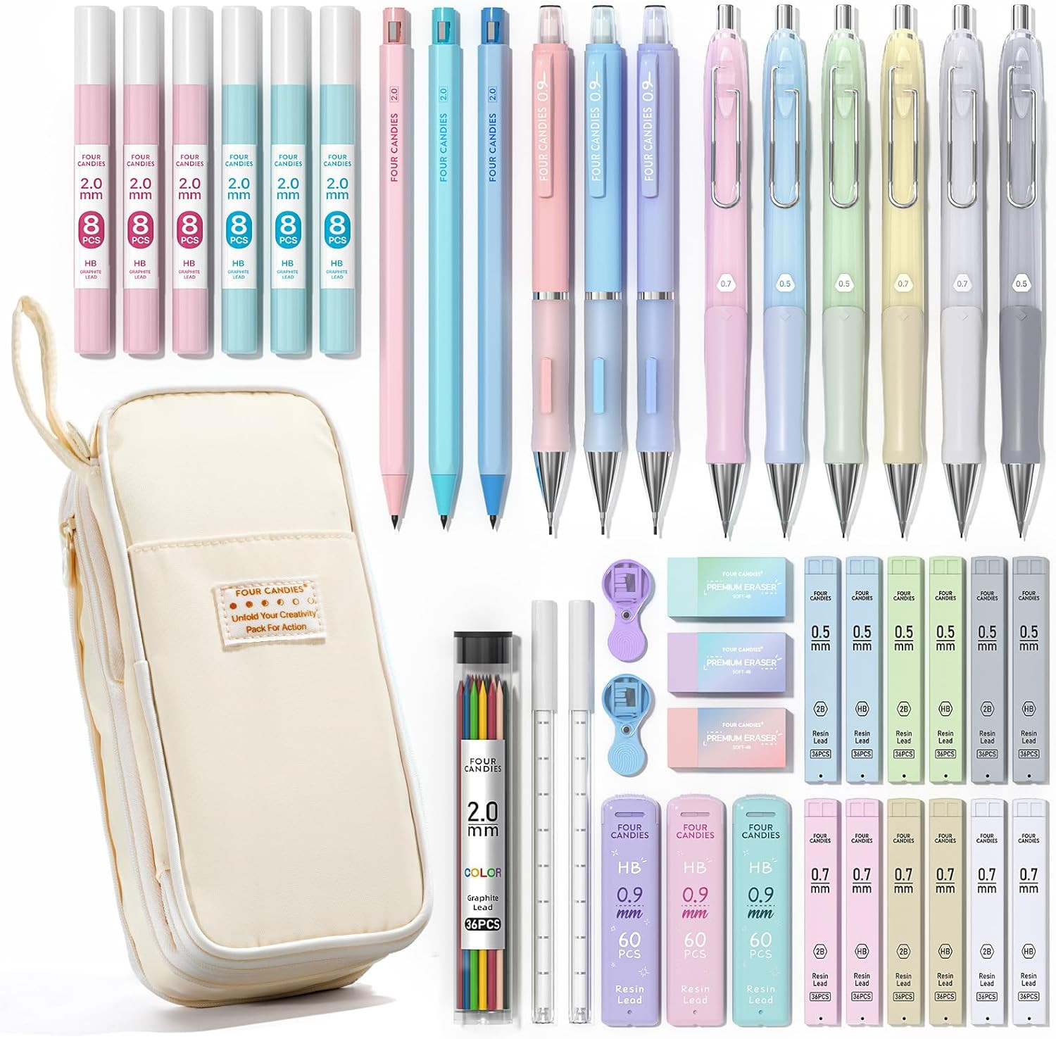 42PCS Aesthetic School Supplies, Mechanical Pencil Set 0.5mm, 0.7mm, 0.9mm, 2.0m