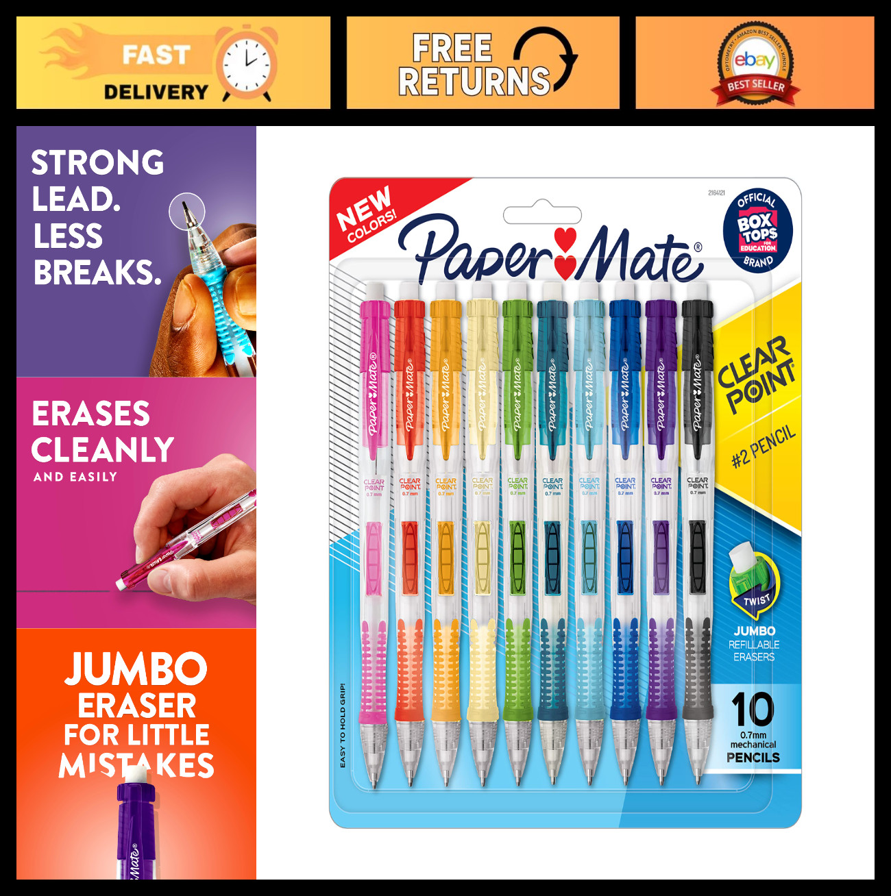 0.7mm Mechanical Pencils – Assorted Colors, 10 Count – Back to School Supplies,