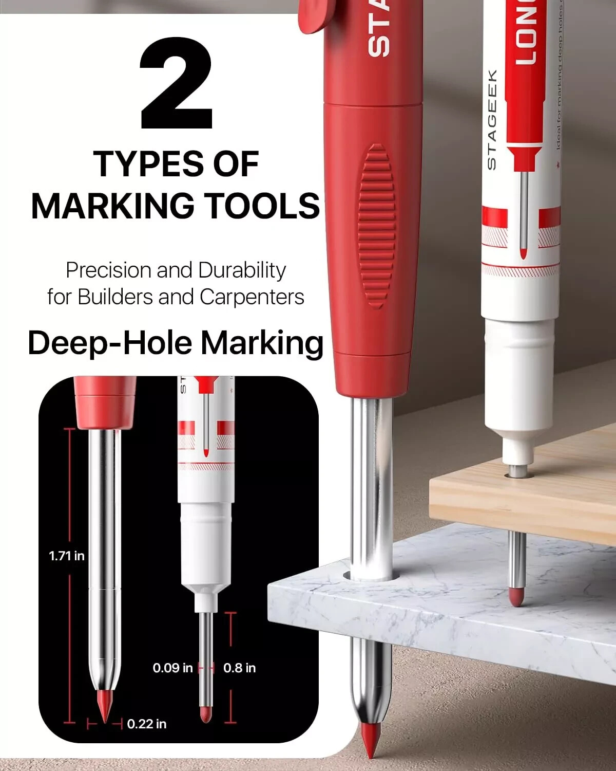 2PCS Carpenter Pencils with Sharpener, Heavy Duty Woodworking Tools, Mechanical