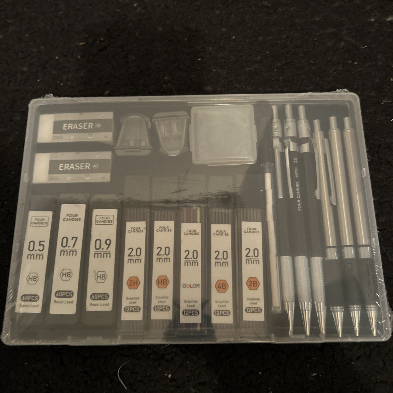Four Candies 20PCS Art Mechanical Pencil Set with Case, 3PCS Metal Artist Lead P
