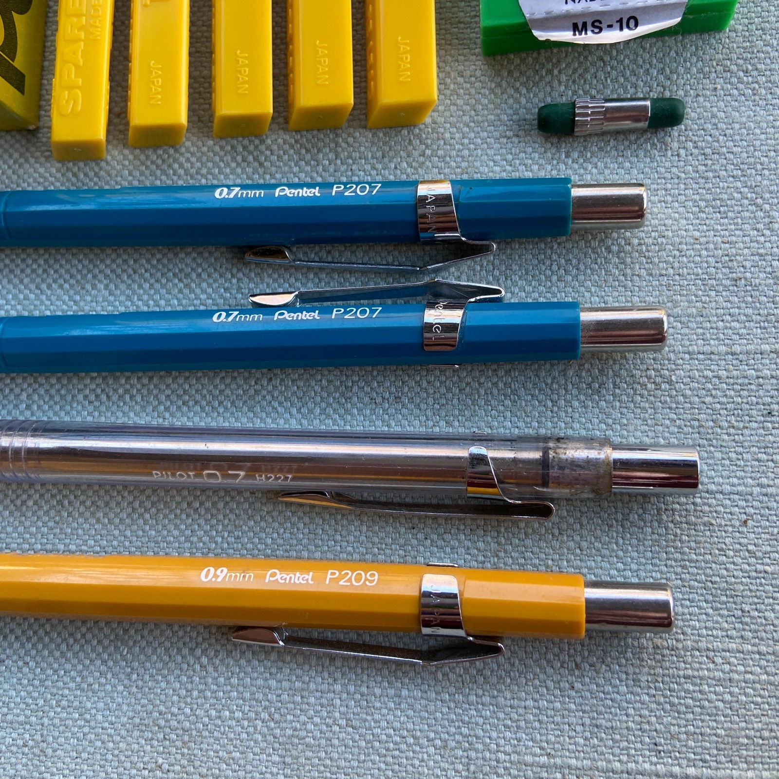 Vintage Drafting Pentel .7mm .9 PIlot P207 P209 Pencil H 2H 2B HB Lead Erasers L