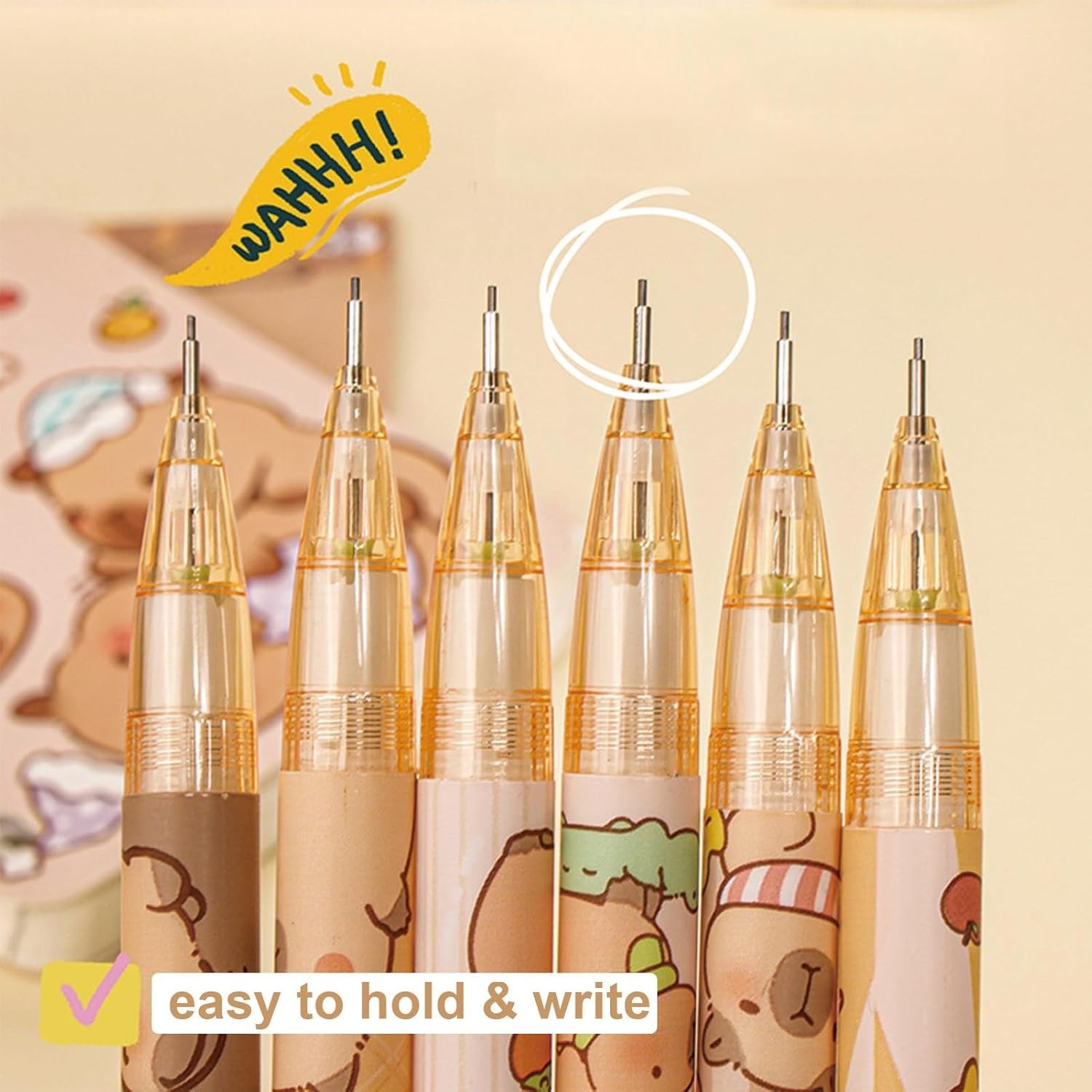 4 Pcs Cute Capybara Mechanical Pencils with Eraser 0.5mm for School & Office
