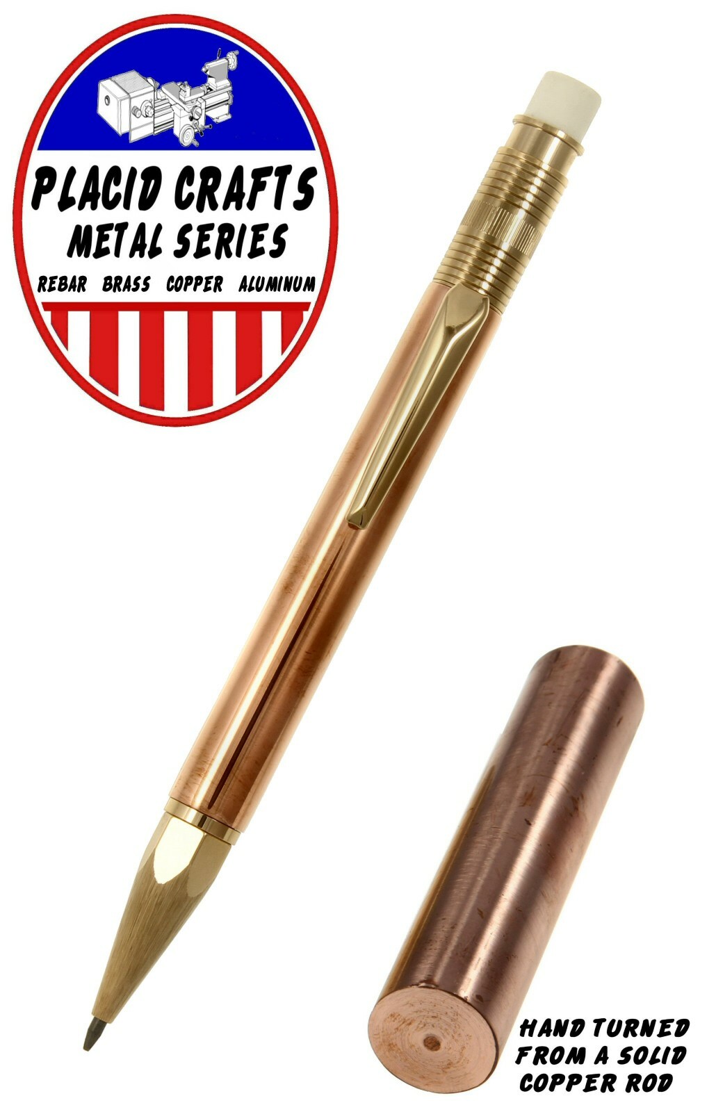 Throw Back Handcrafted 2mm Pencil in 24ct. Gold with Raw Copper Body / #341