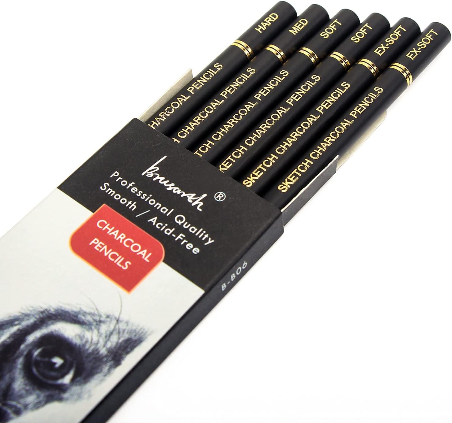 Professional Charcoal Pencils Drawing Set – 6 1 Count (Pack of 6), Black