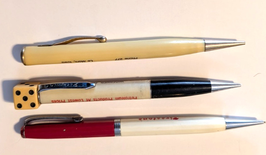 Vintage Firestone, Blaue & Woerner Oil Companies Advertising Mechanical Pencils