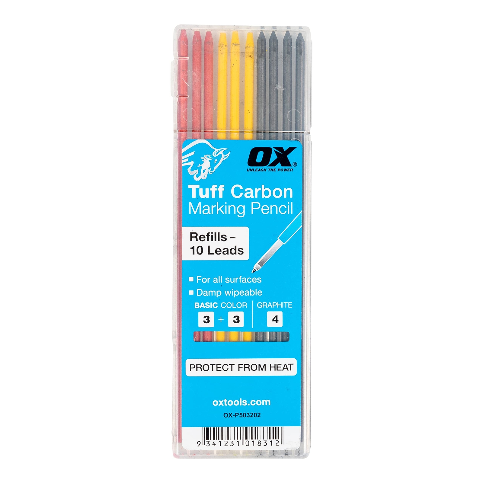 OX Tools Tuff Carbon Marking Pencil Replacement Lead 10 Pack Red Yellow Graphite
