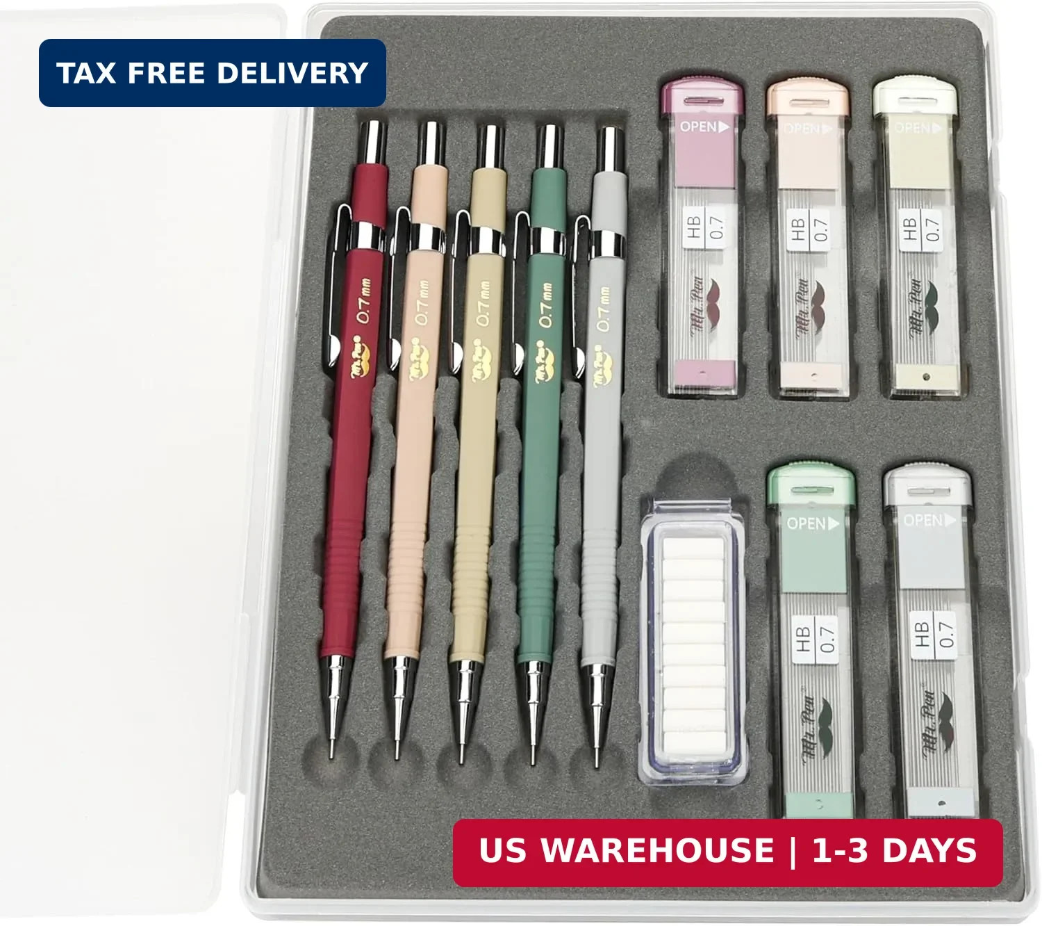 Mr. Pen- Mechanical Pencil Set with Lead and Eraser Refills, 5 Pack | 0.7mm, Ske