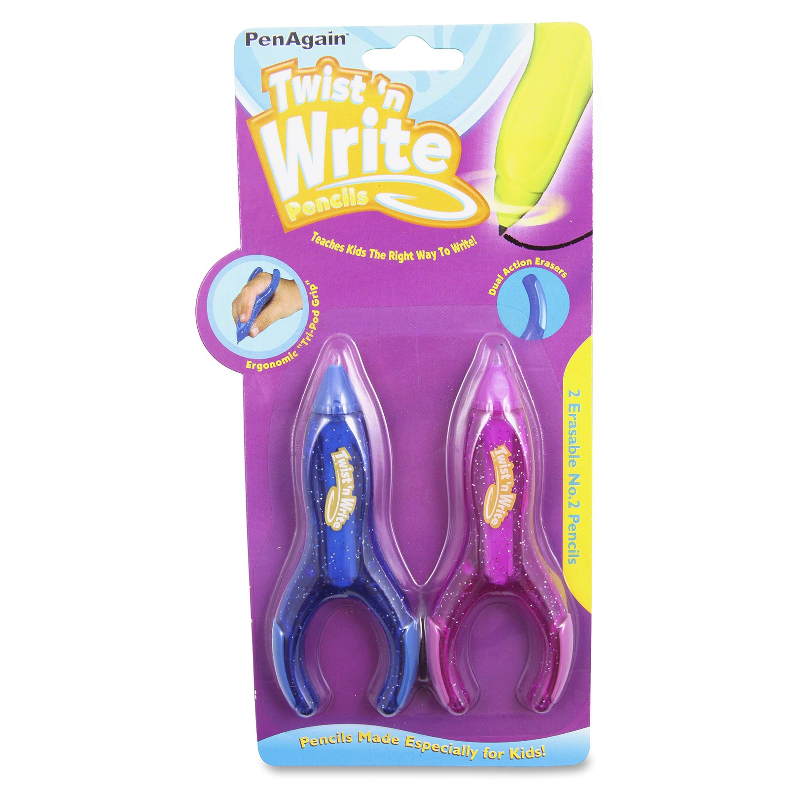 PenAgain Twist N Write 2 Pack Kids Learning Writing Assorted Colors 00073