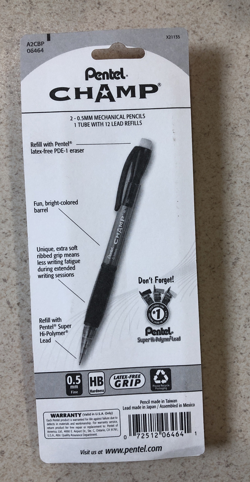 Pentel Champ Mechanical Pencils – Charcoal & Light Blue Barrels 2 Pk .5 mm Lead
