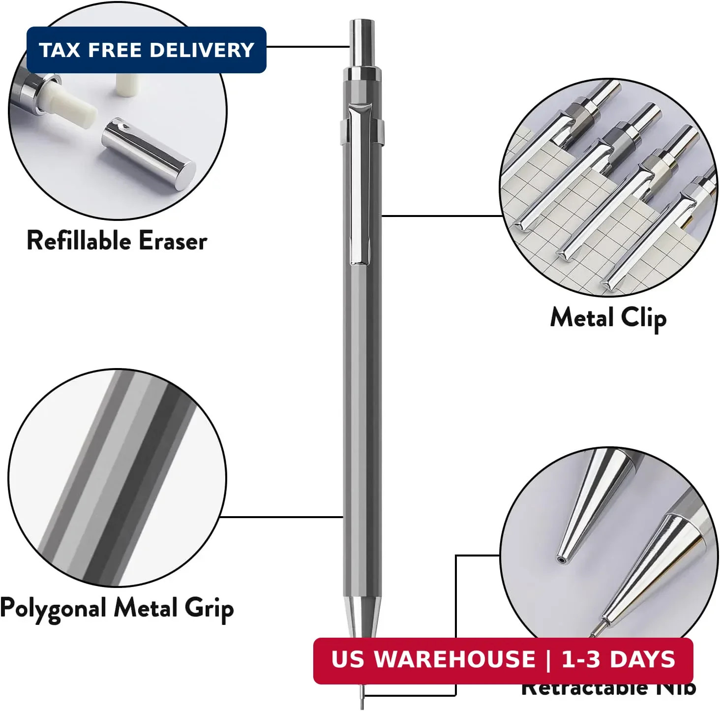 Four Candies 0.7mm Mechanical Pencil Set with Case – 4PCS Metal Mechanical Penci