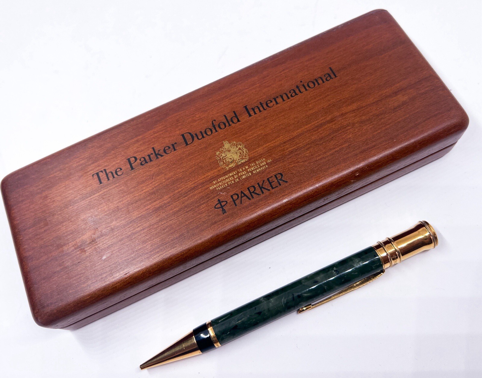 Parker Duofold 23K 0.7mm Mechanical Pencil Twist jade Marble Green Cherry Wood
