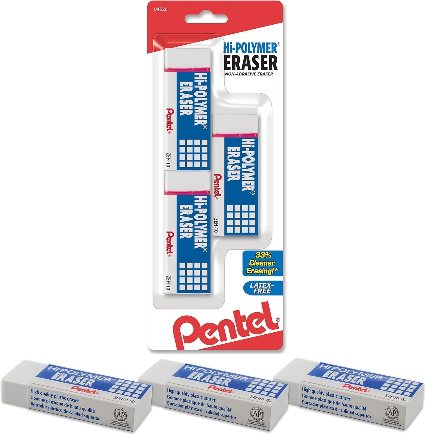 Durable 6-Pack Hi-Polymer Block Erasers with Protective Sleeve for Clean Work