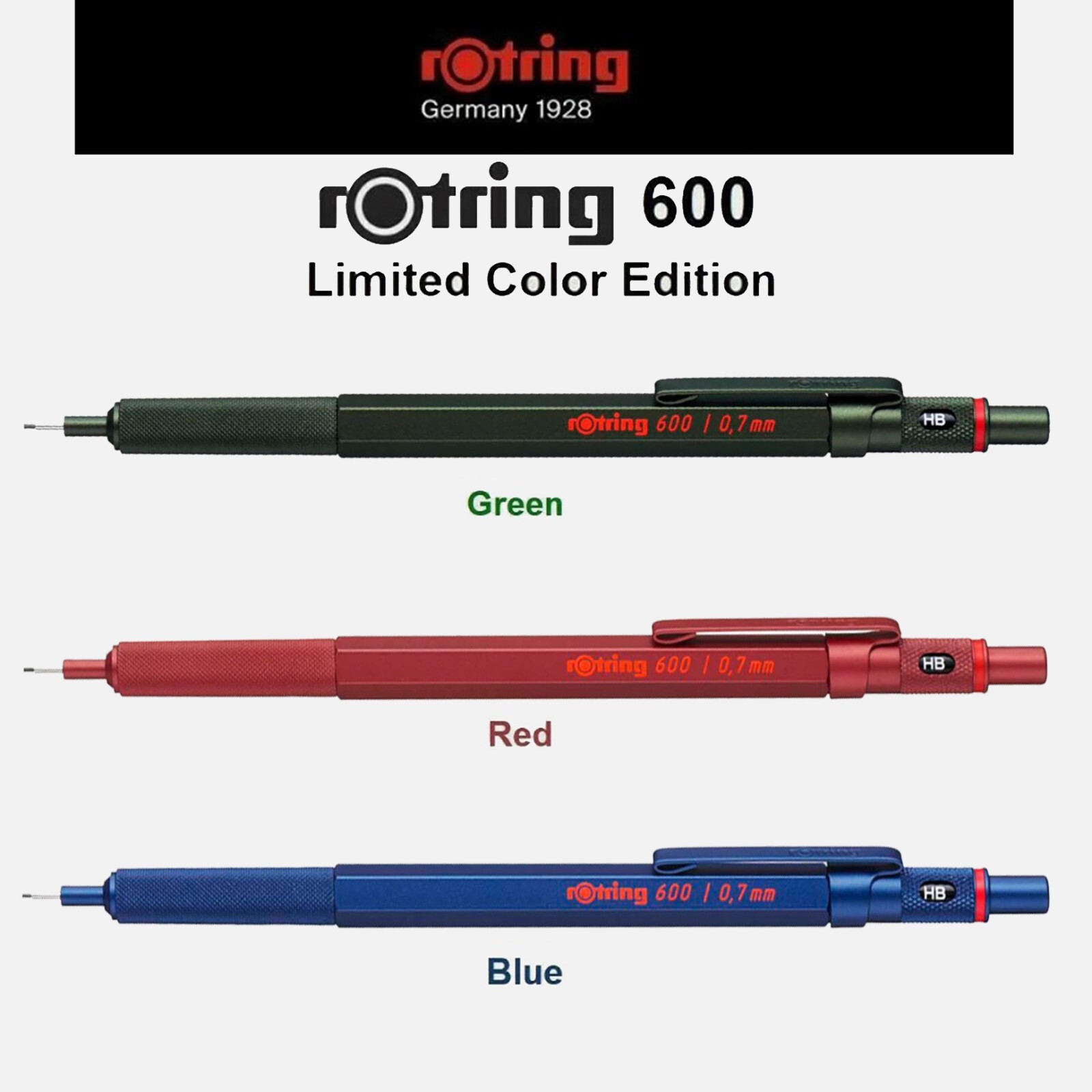 Rotring 600 Mechanical Pencil 0.7 Hexagonal Knurled Grip New In Boxes 3 Pencils