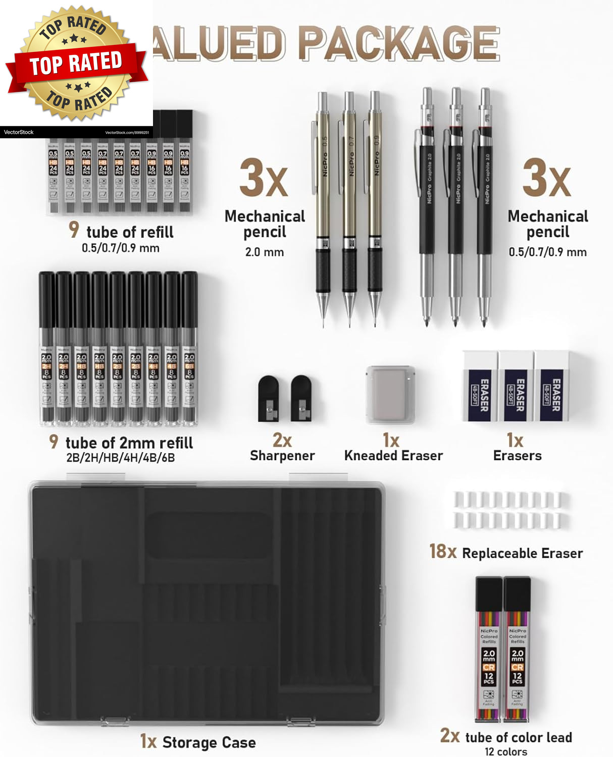 35PCS Art Mechanical Pencil Set, 3 PCS Metal Drafting Pencil 0.5 Mm & 0.7 Mm & 0