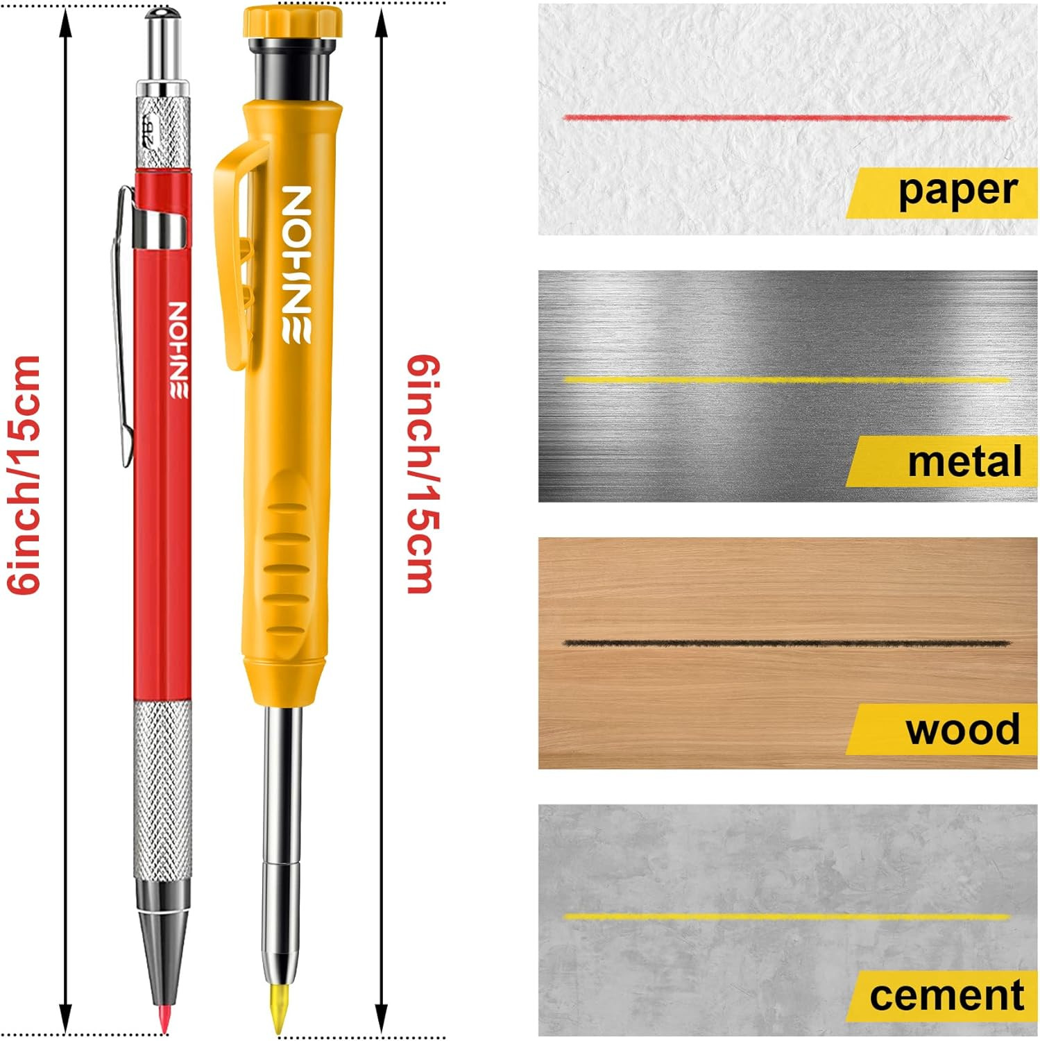 HeavyDuty Carpenter Pencils 4 Pack with 36 Refills Deep Hole Marker for Woodwor