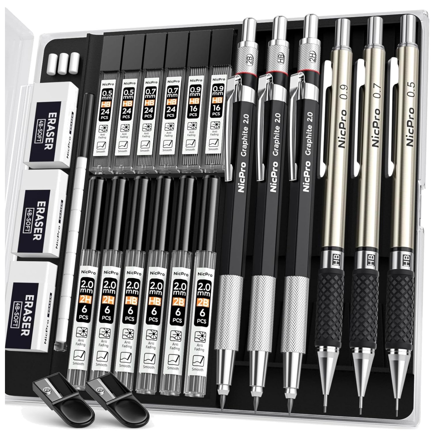 6PCS Mechanical Pencil Set with Lead Refills & Case for Drawing & Drafting
