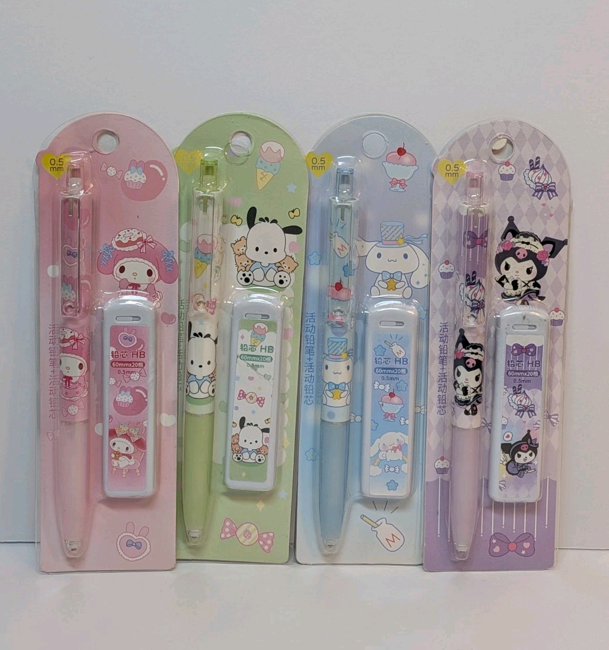 Lot x 4 Sanrio Mechanical Pencils w/Refill Lead Packs 0.5mm Kuromi My Melody NEW