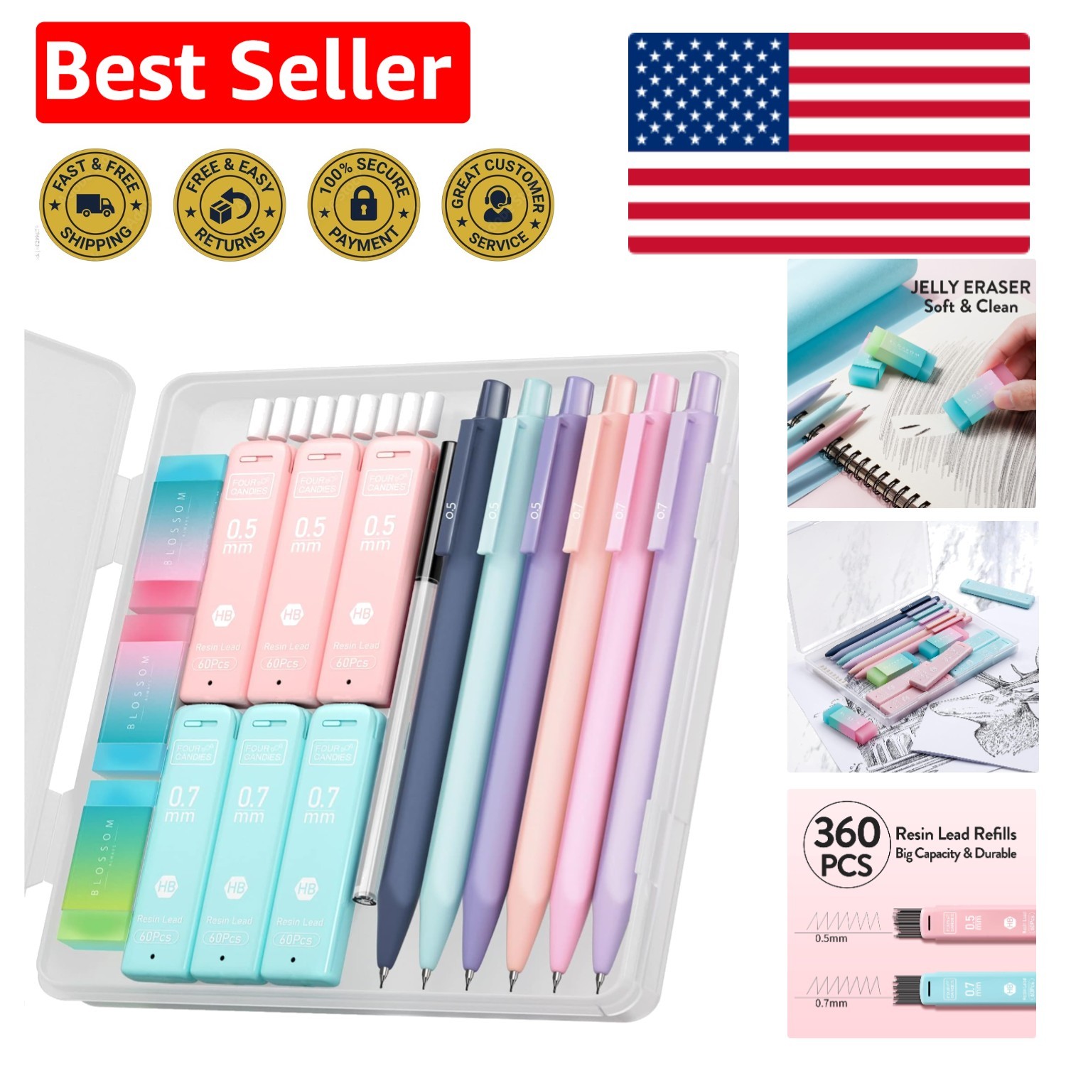 Lightweight 6PCS Mechanical Pencils – Triangular Grip & Extra Leads for Writing
