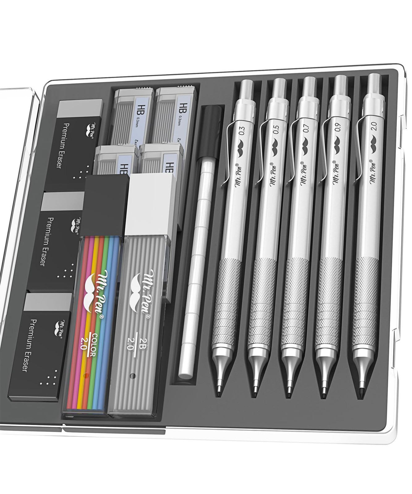 Mr. Pen- Metal Mechanical Pencil Set, 5 Sizes, 1 Count (Pack of 1), Black