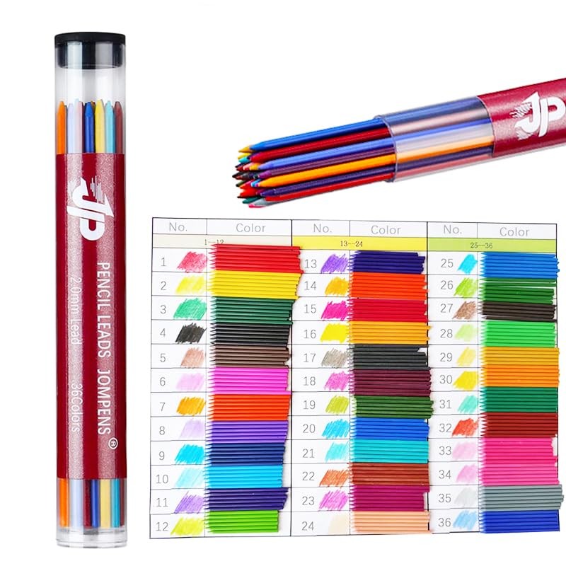 JOMPENS 36-Pack 90 mm 2.0mm Mechanical Pencil Lead Refills in Assorted Colour…