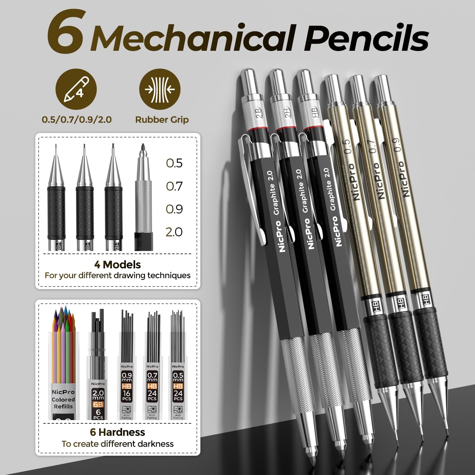 Nicpro 58 PCS Art Drawing Supplies Kit in 0.5mm 0.7mm 0.9mm 2.0mm, Black