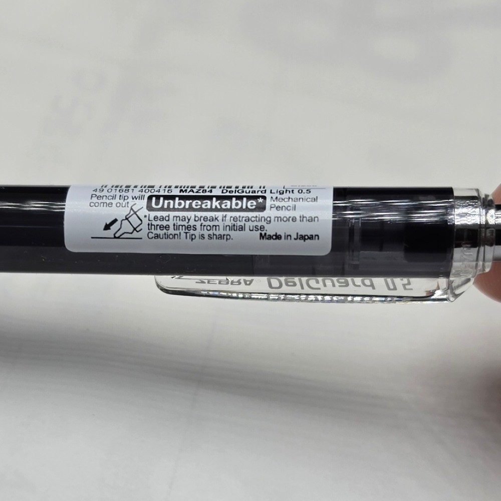 Zebra DelGuard 0.5mm Mechanical Pencil 105mm Black or Clear 1pc Japan