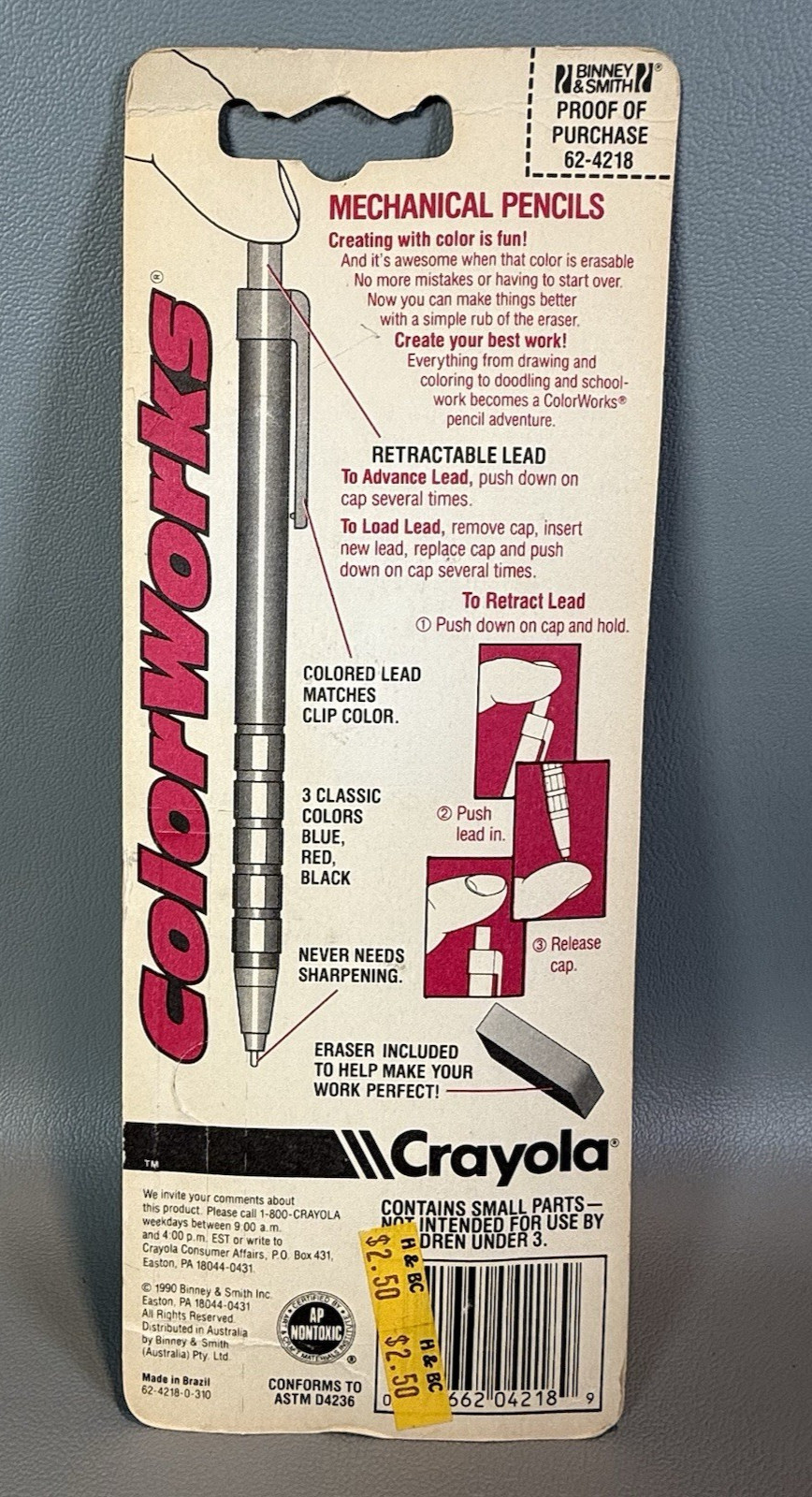 Vtg 1990 Crayola Mechanical Pencils Color Works Classic Shades Erasable 3 Ct