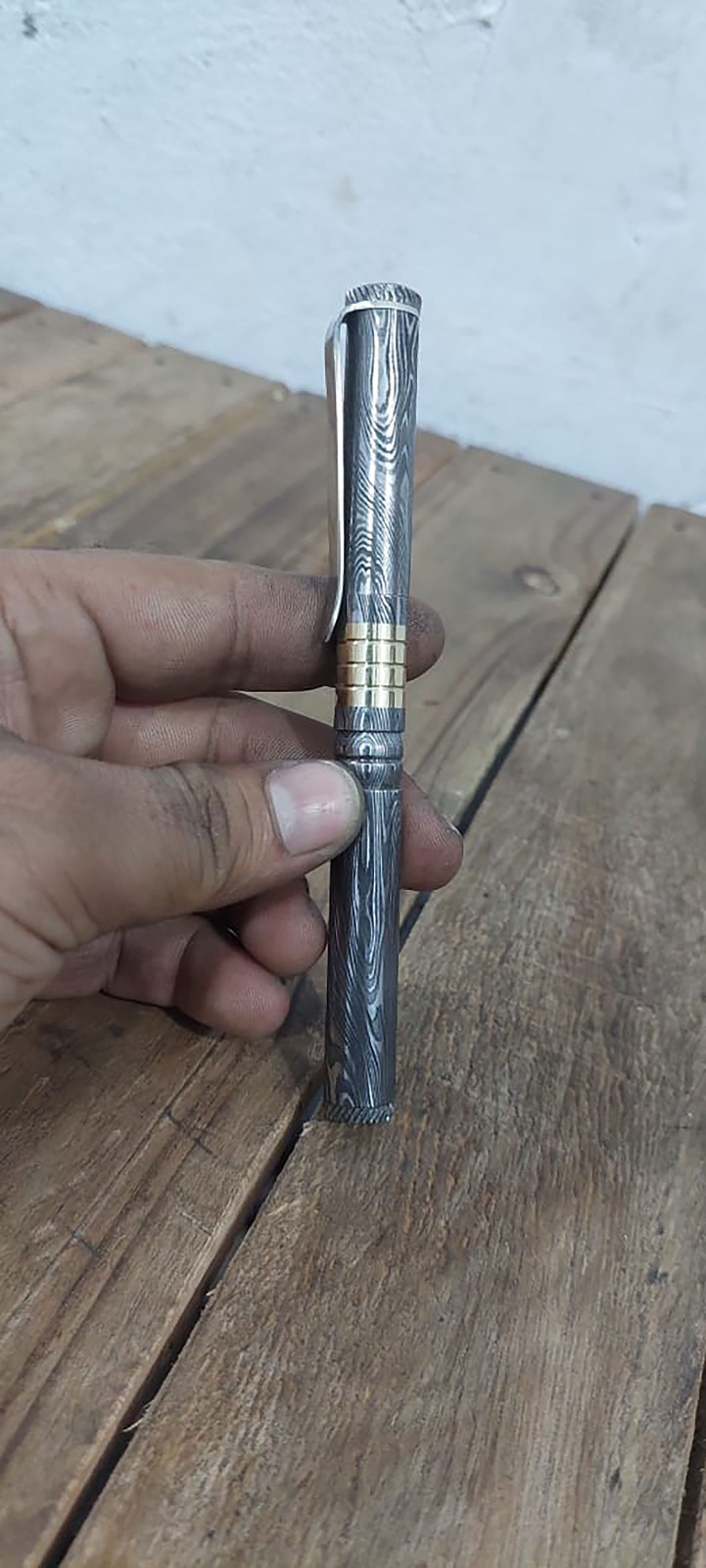 Handcrafted Lavish Damascus steel ballpoint pen with Brass Fittings. Best Gift