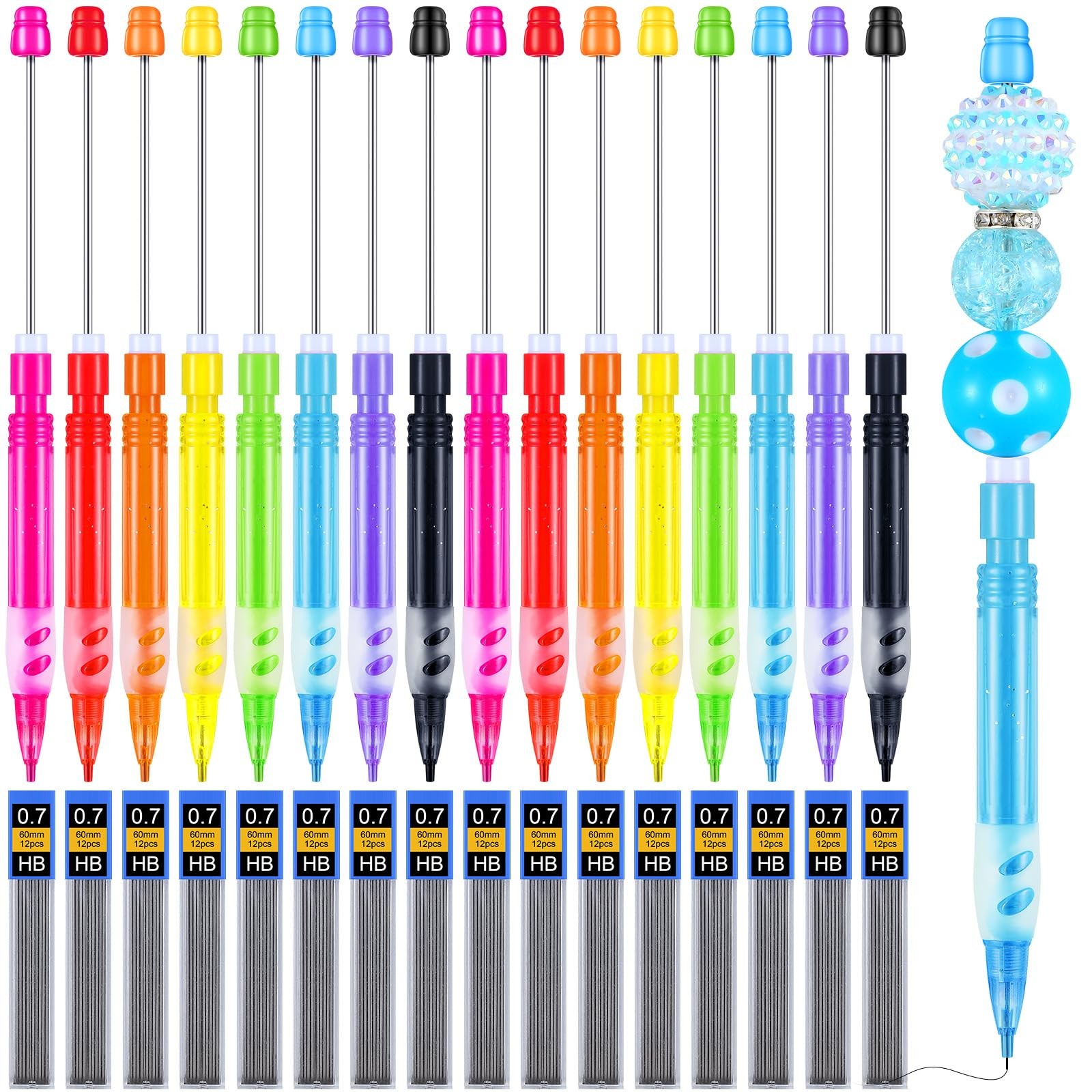 16 PCS Beadable Mechanical Pencils Set Colored Mini Lead Refills DIY Gift