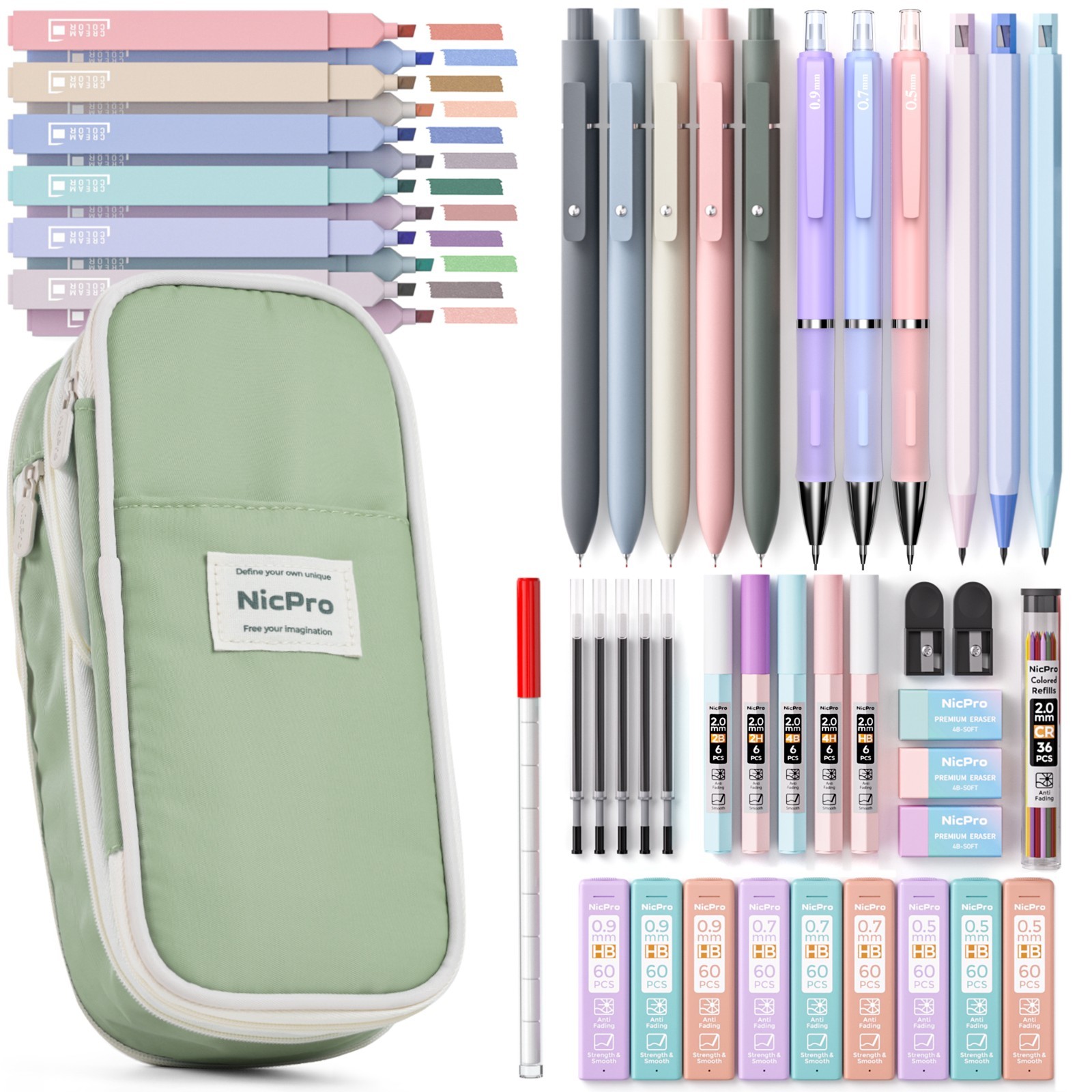 Nicpro 50PCS Aesthetic School Supplies with Cute Pencil Case