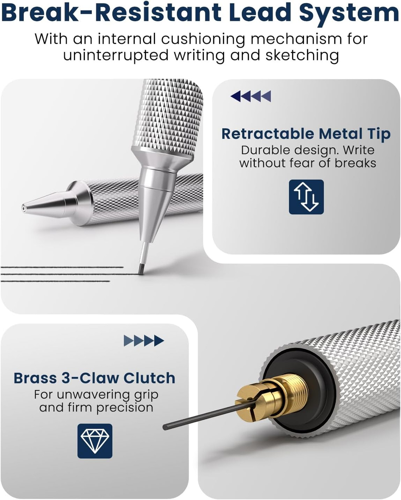 Mechanical Pencil, 0.7mm, Metal Drafting and Art Pencil, HB Lead Refills