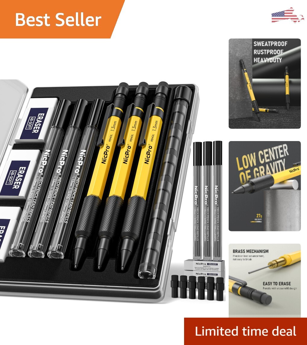 Premium Mechanical Pencil Set – 36 Lead Refill – 3 Eraser – Marking – Case